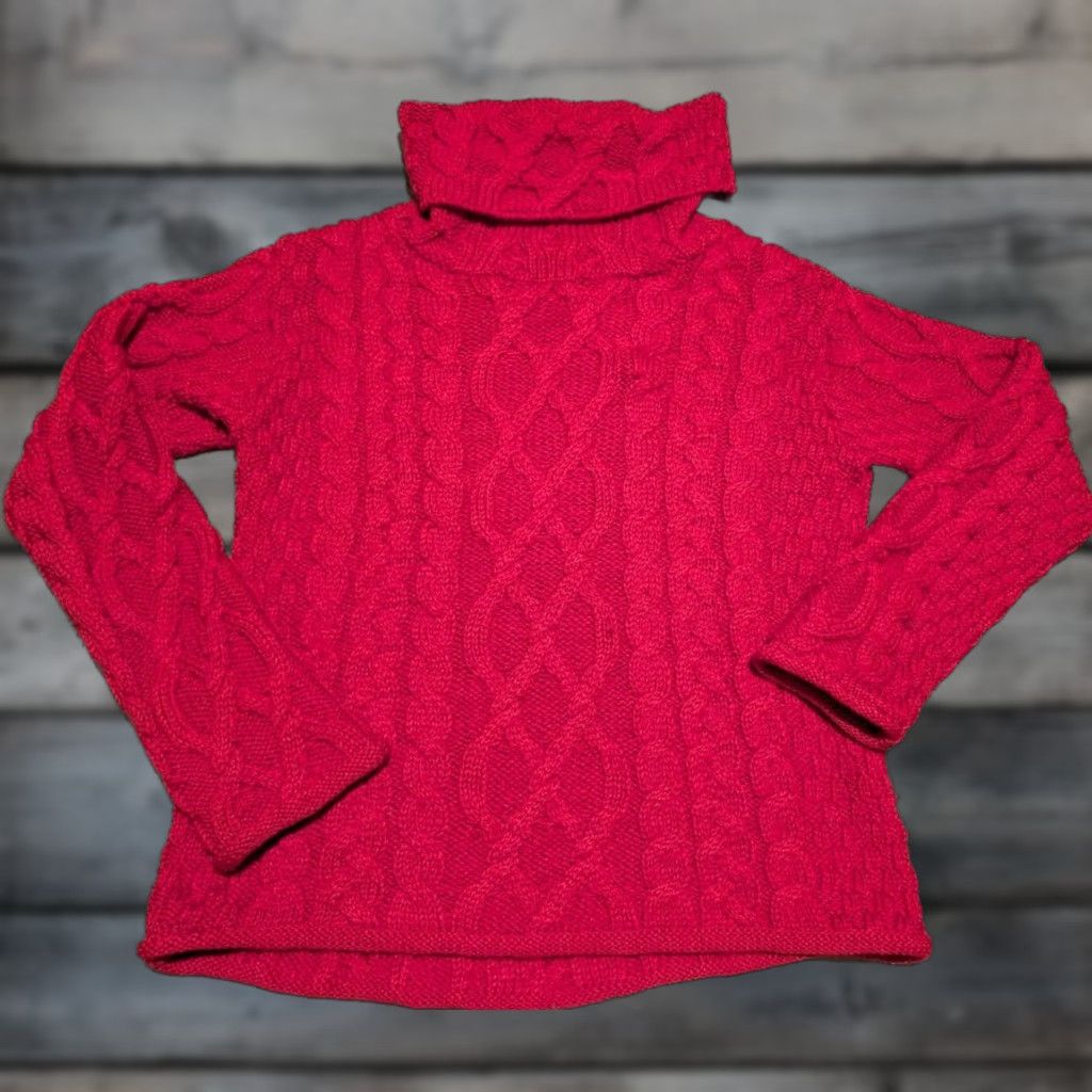 Vintage VINTAGE Inis Crafts 100% Merino Wool Turtleneck Sweater Women Red Cable Knit XS/S? Size S / US 4 / IT 40 - 1 Thumbnail