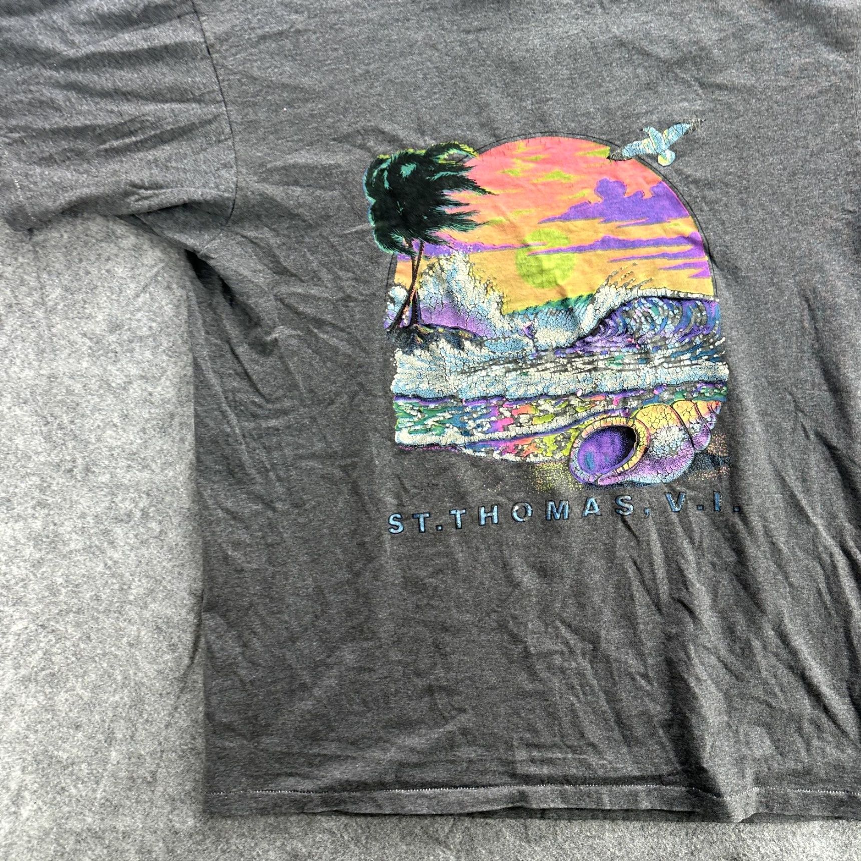 Hanes VINTAGE Hanes Fifty-Fifty Shirt Mens Large Gray St Thomas VI Graphic Made USA Size US L / EU 52-54 / 3 - 4 Thumbnail