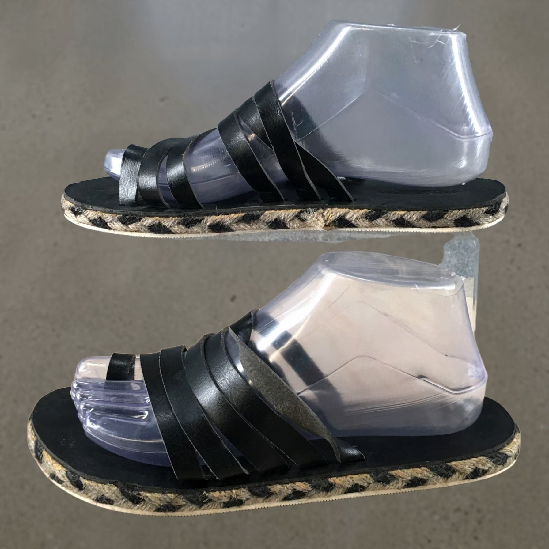 Vintage American Eagle Sandal Womens 8 Black Strappy Espadrille Flats Toe Loop Casual Shoes Size US 8 / IT 38 - 1 Thumbnail