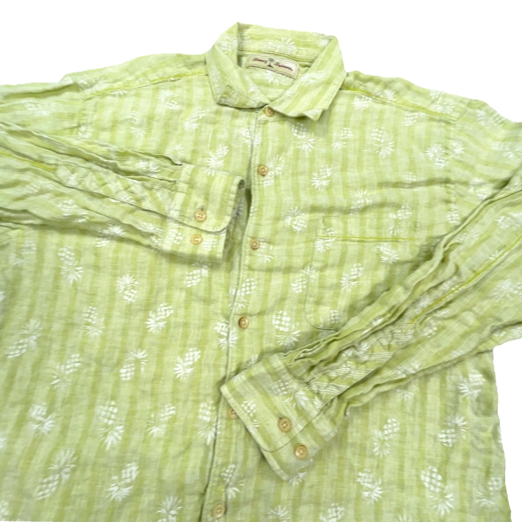 Tommy Bahama Tommy Bahama Button-Up Shirt Men Large Green Linen Hawaiian Pineapple Beach Mens Size US L / EU 52-54 / 3 - 3 Thumbnail