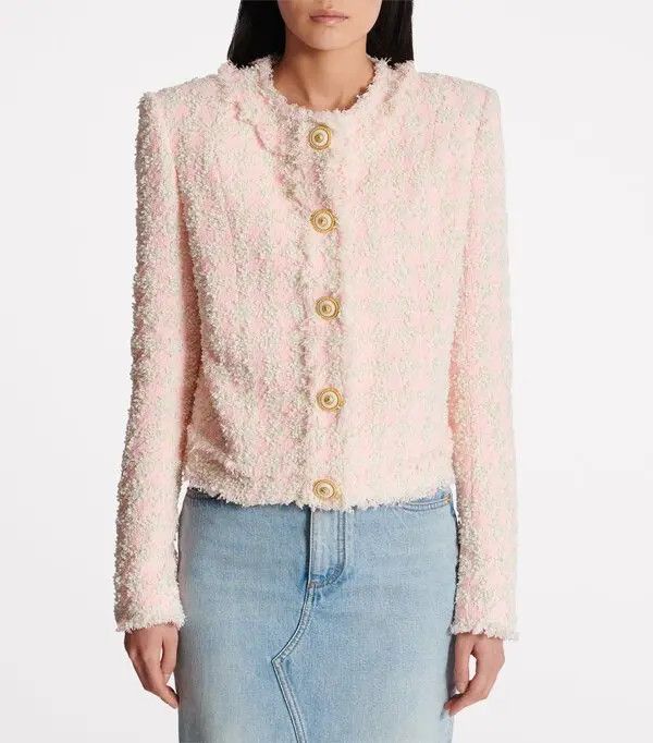 Balmain o1s1wg110526 Tweed Jacket in Pink Size S / US 4 / IT 40 - 2 Thumbnail