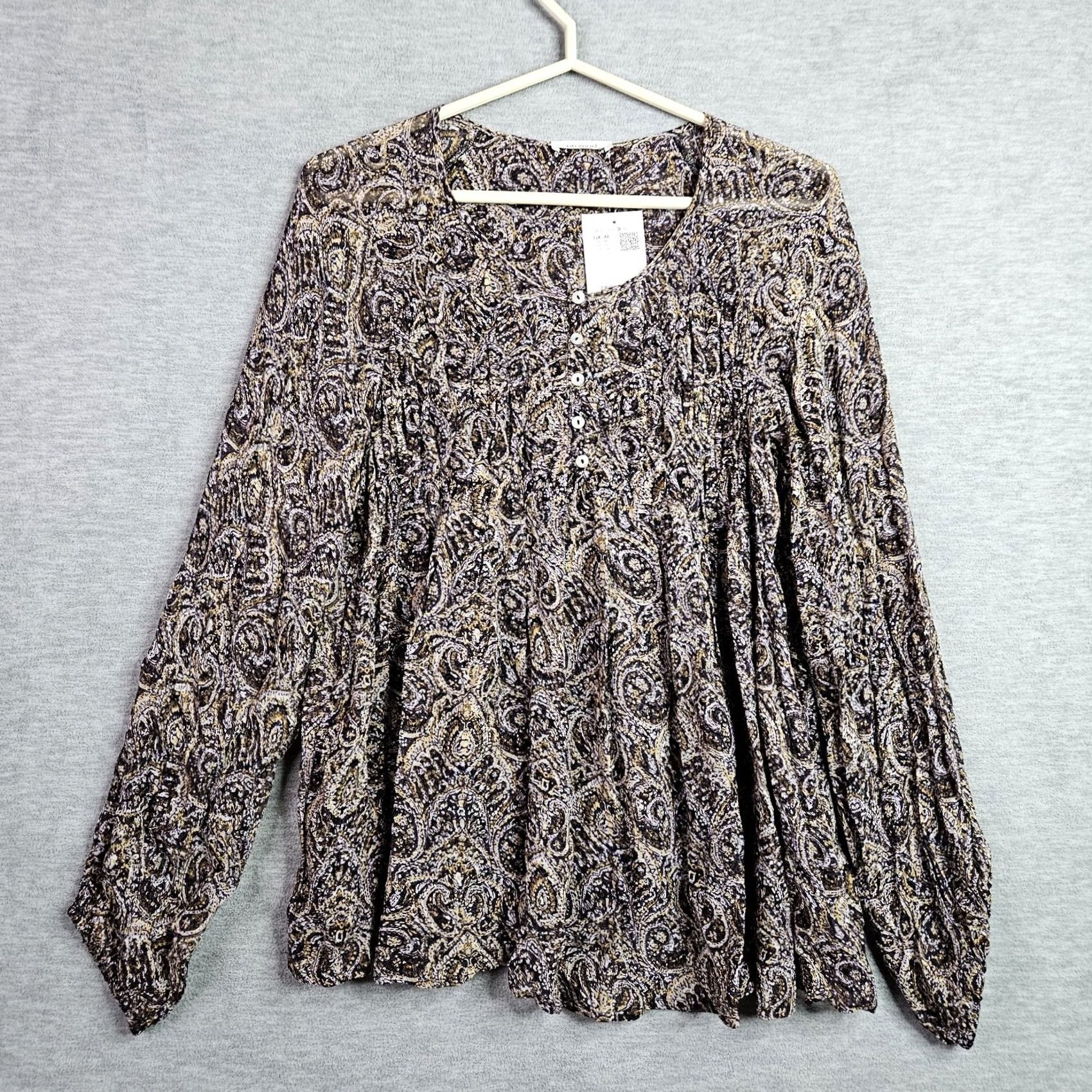 Vintage Promod Women Paisley Blouse Long Sleeve Boho Peasant Top Brown Yellow Sz 10 NEW Size L / US 10 / IT 46 - 2 Thumbnail