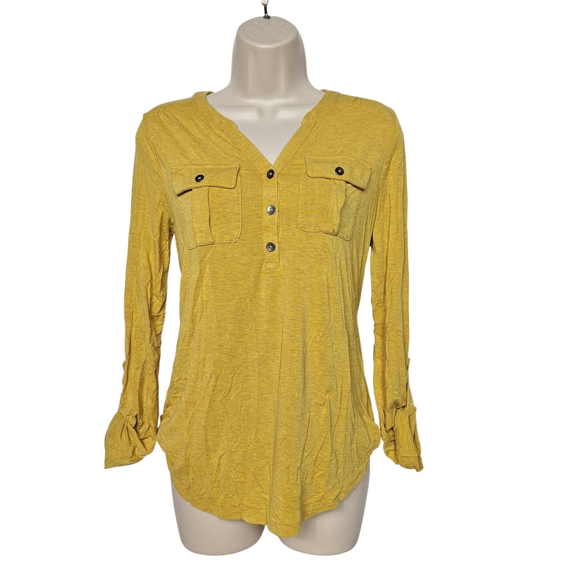 Other A New Day Mustard Yellow Henley Shirt XS Pockets Soft Knit C Size XS / US 0-2 / IT 36-38 - 2 Thumbnail