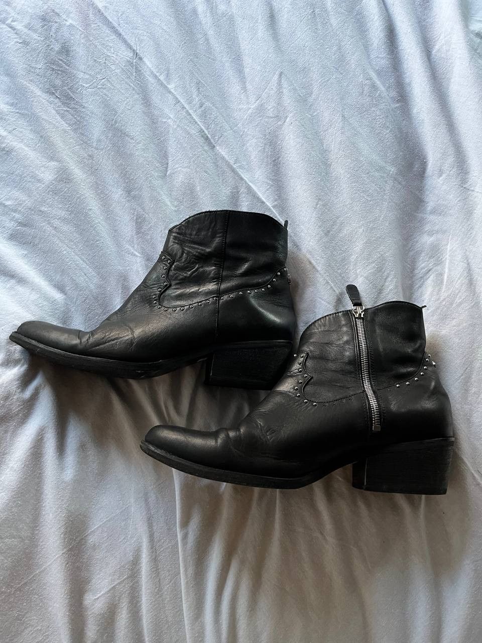 Vintage Marc Cain vintage black leather studded ankle boots Size US 10 / IT 40 - 6 Thumbnail