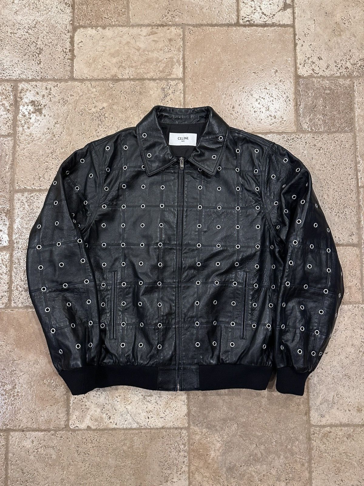 Celine × Hedi Slimane Celine x Hedi FW22 Leather Eyelet Cut-Out Stud Patch Jacket Size US L / EU 52-54 / 3 - 10 Thumbnail