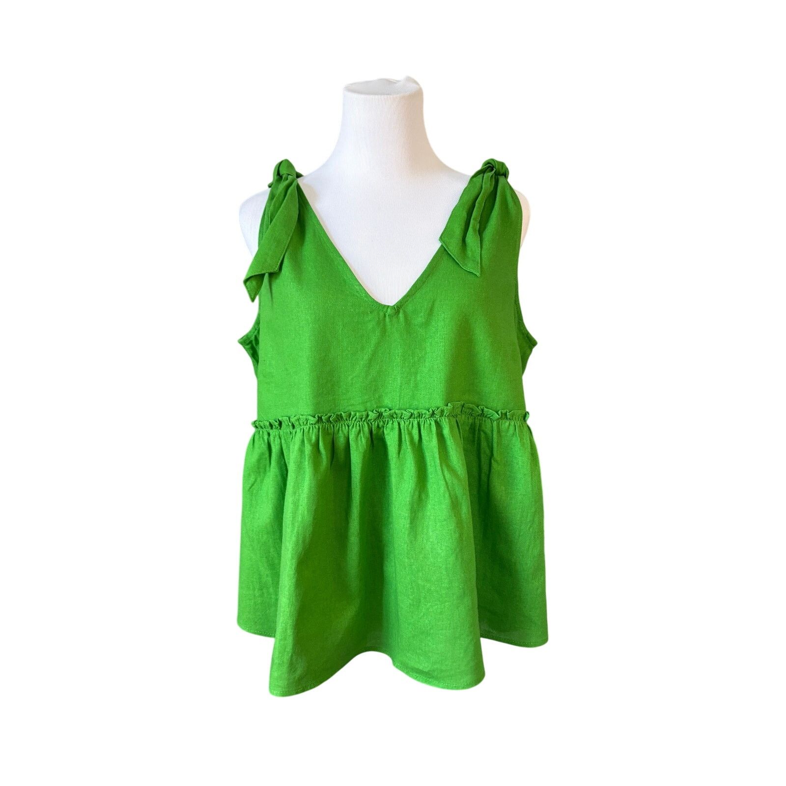 Other Who What Wear Linen Kelly Green Top Blouse LARGE NWOT Size L / US 10 / IT 46 - 1 Thumbnail