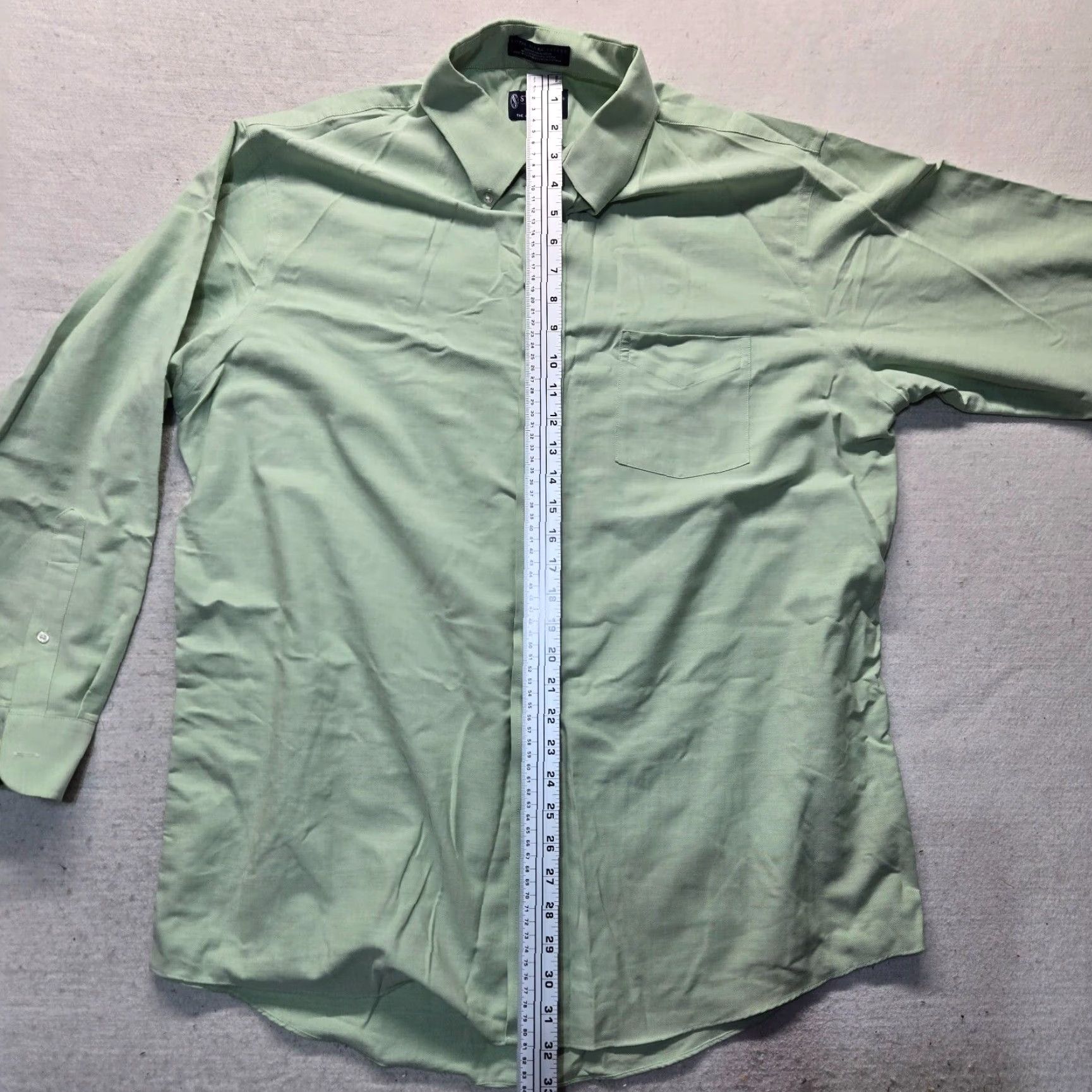 Stafford VINTAGE Stafford Men's Solid Green Cotton Shirt Long Sleeve Button-Up 17.5 Regular Fit Size US XL / EU 56 / 4 - 6 Thumbnail