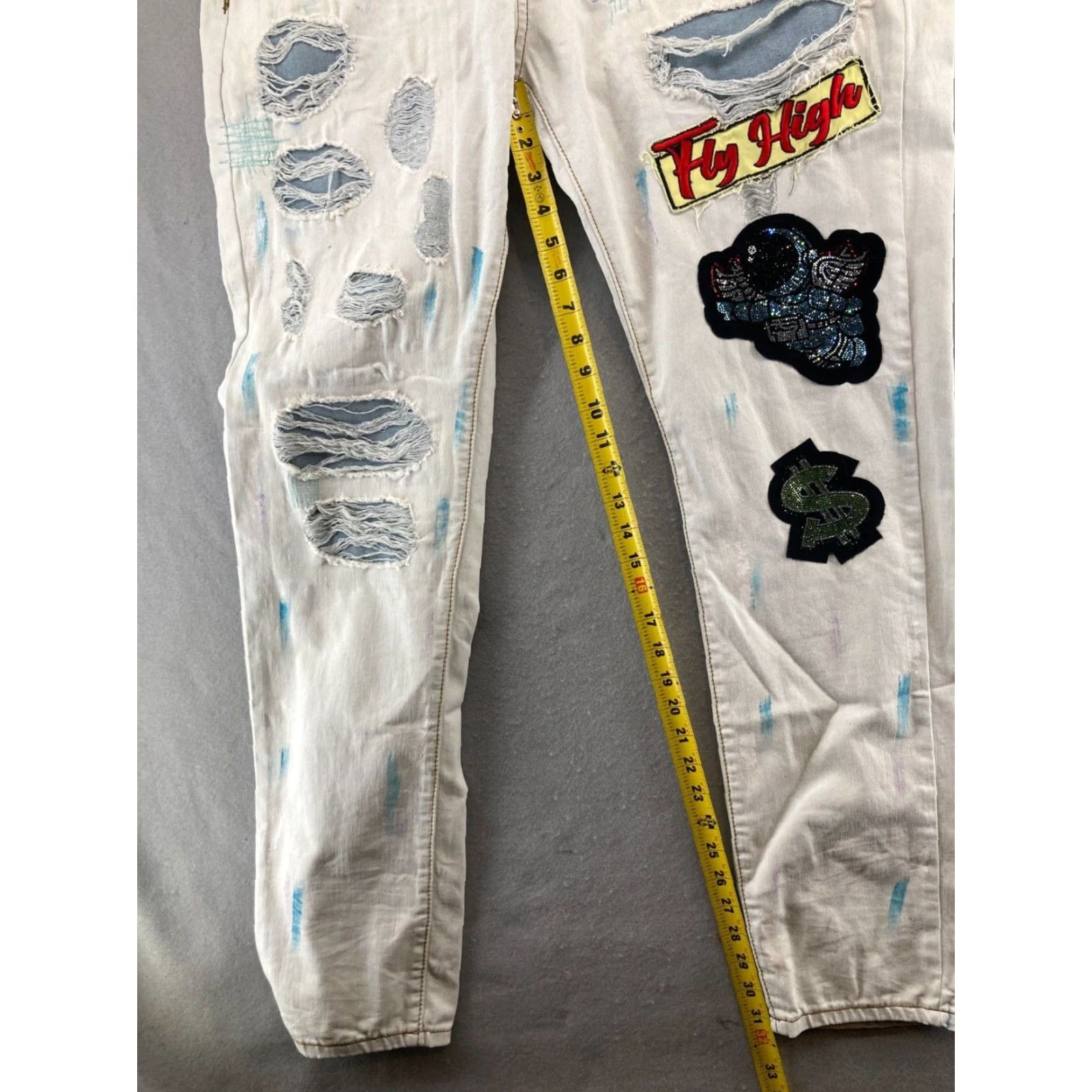 Vintage Majestik Majestic Brand Jeans 36 Regular 36x32 Acid Wash Distressed Grunge Patches Paint Blue Cotton Size 25" / US 0 / IT 36 - 5 Thumbnail