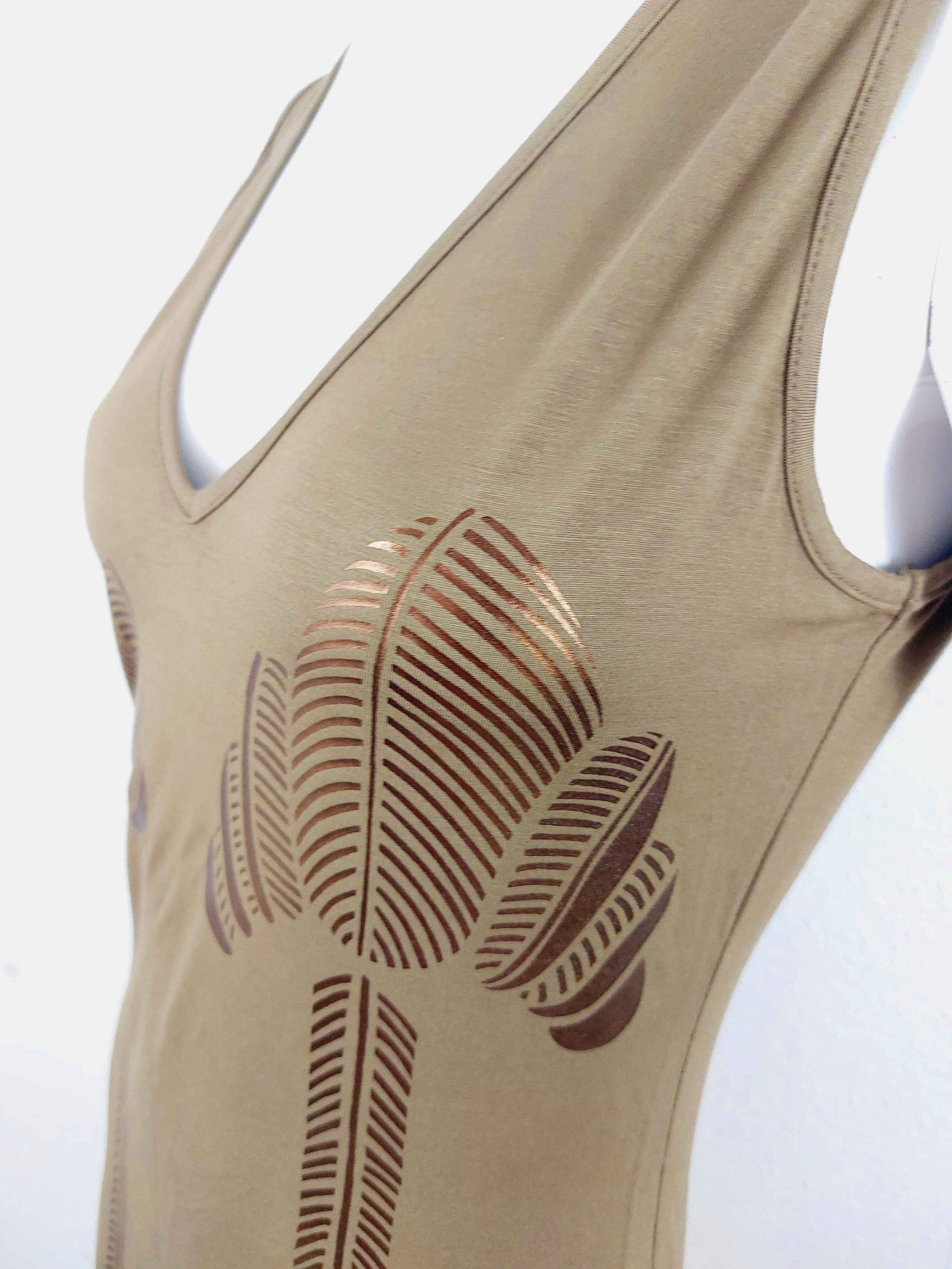 Thierry Mugler Thierry Mugler Kahki Gold Palm Tree Tropical Midi Dress Size M / US 6-8 / IT 42-44 - 8 Thumbnail