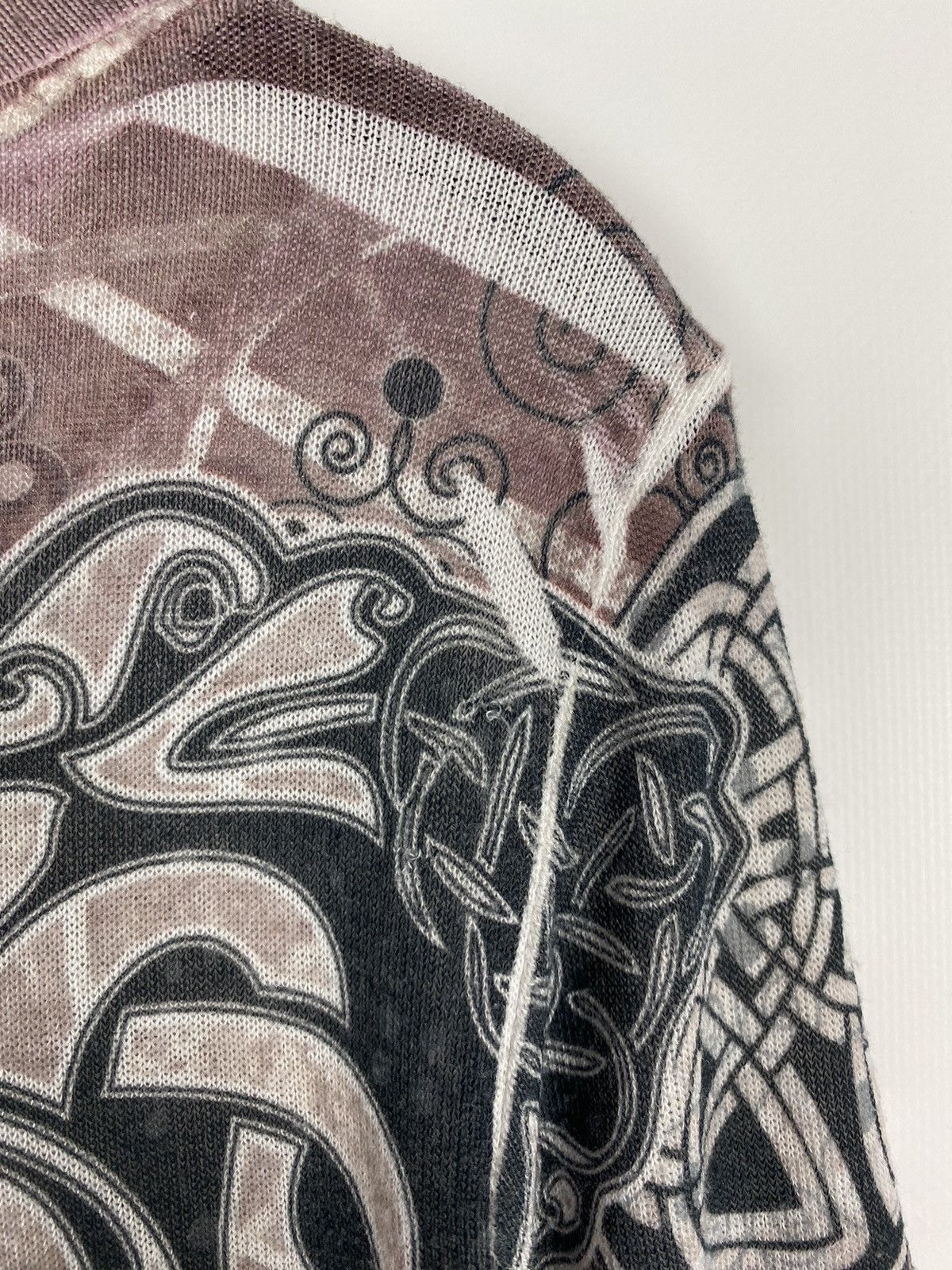Vintage Y2K Davida Rhinstone Cross Tribal Graphic Mesh Long Sleeve Size L / US 10 / IT 46 - 11 Thumbnail