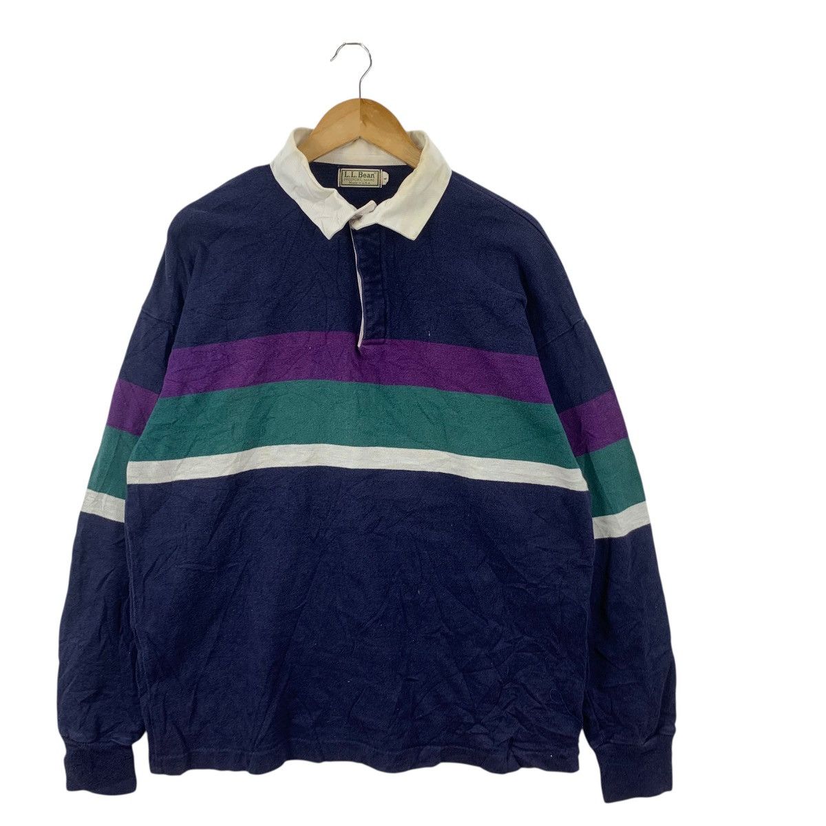 L.L. Bean Vintage 90s L.L. BEAN Made In USA Striped Rugby Polo Tee Size US L / EU 52-54 / 3 - 4 Thumbnail