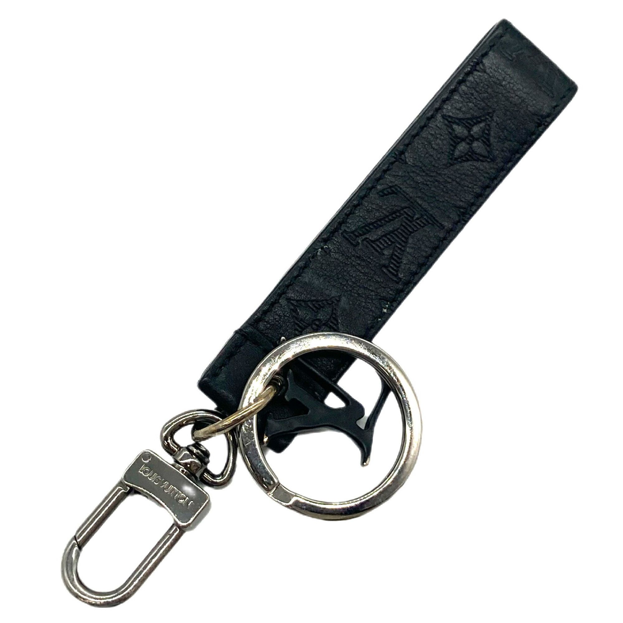 image of Louis Vuitton Portocle Dragonne Monogram Shadow M68675 Keychain Key Ring Men Women in Black