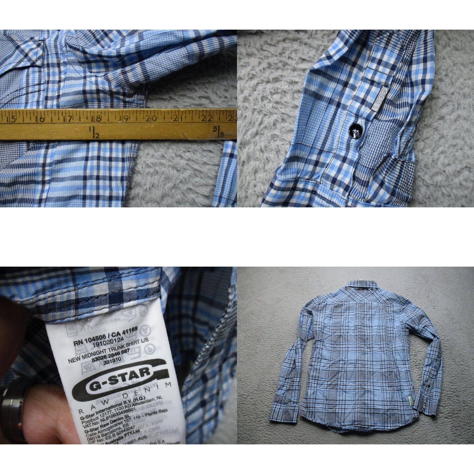 Vintage G-Star RAW Shirt Mens L Blue Plaid Long Sleeve Button Up Size US L / EU 52-54 / 3 - 8 Thumbnail