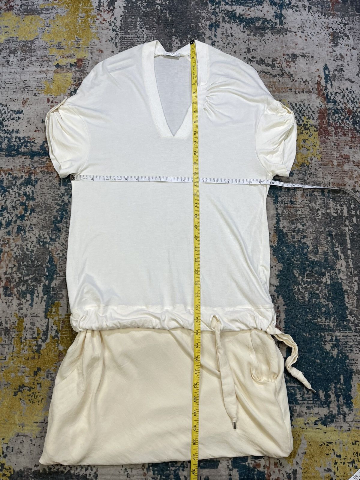 Brunello Cucinelli Brunello Cucinelli White Ruched Drawstring Mini Dress Size M / US 6-8 / IT 42-44 - 12 Thumbnail