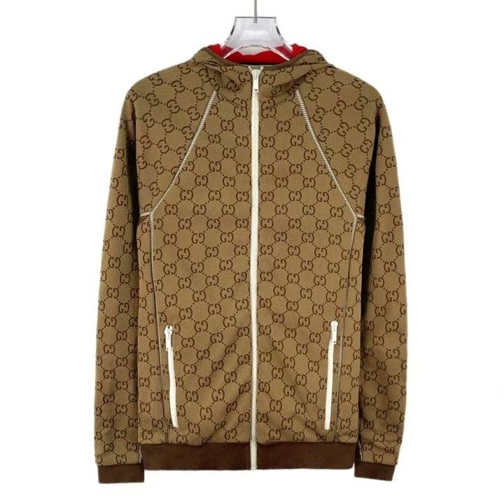 Gucci Gucci Brown Logo Jacquard Hooded Zip Jacket Size US S / EU 44-46 / 1 - 1 Thumbnail