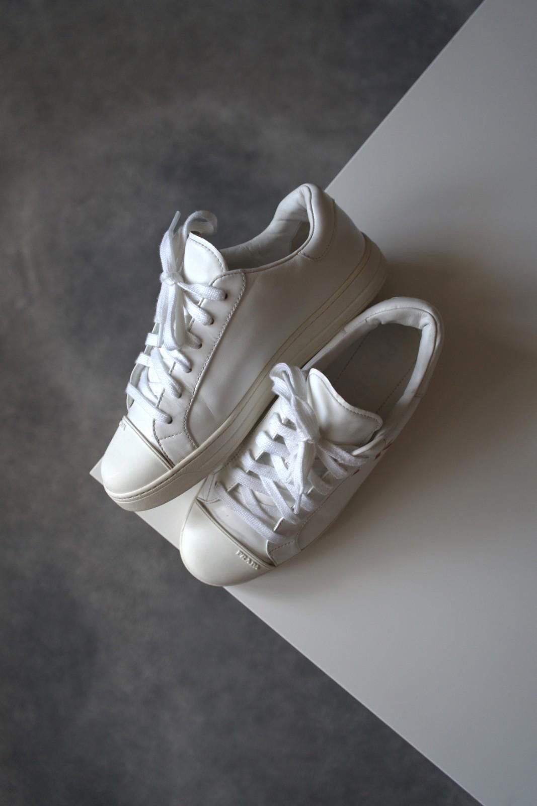 Prada Prada Logo Leather Low Sneakers White / Red Women US8.5 Size US 8.5 / IT 38.5 - 9 Thumbnail