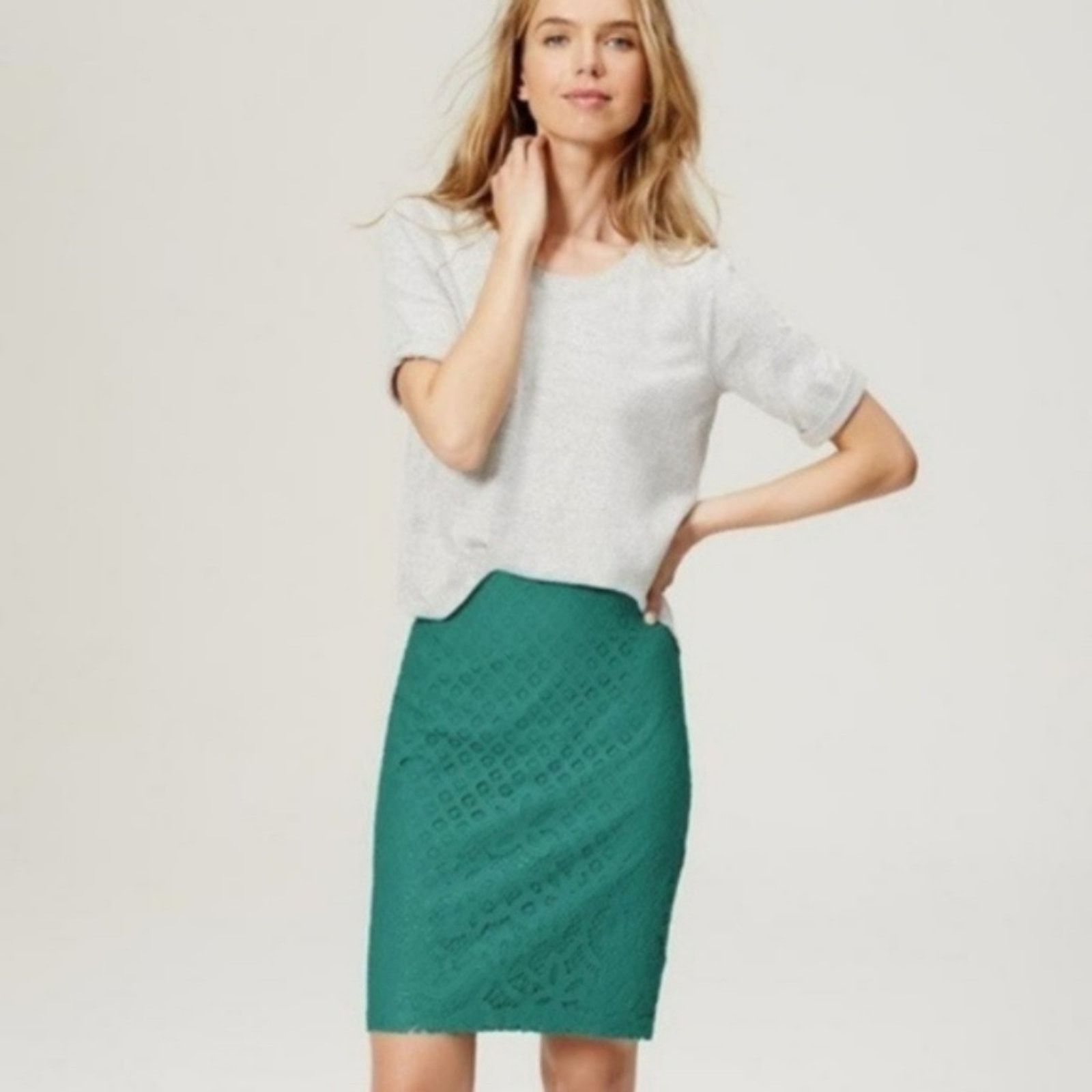 Loft LOFT Green Laced Pattern Pencil Skirt Size 27" / US 4 / IT 40 - 5 Thumbnail