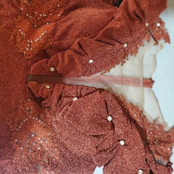 Vintage Bee Queen by Reseda Maxi Event Embellished Fall Orange Sz 12 Size XL / US 12-14 / IT 48-50 - 9 Thumbnail