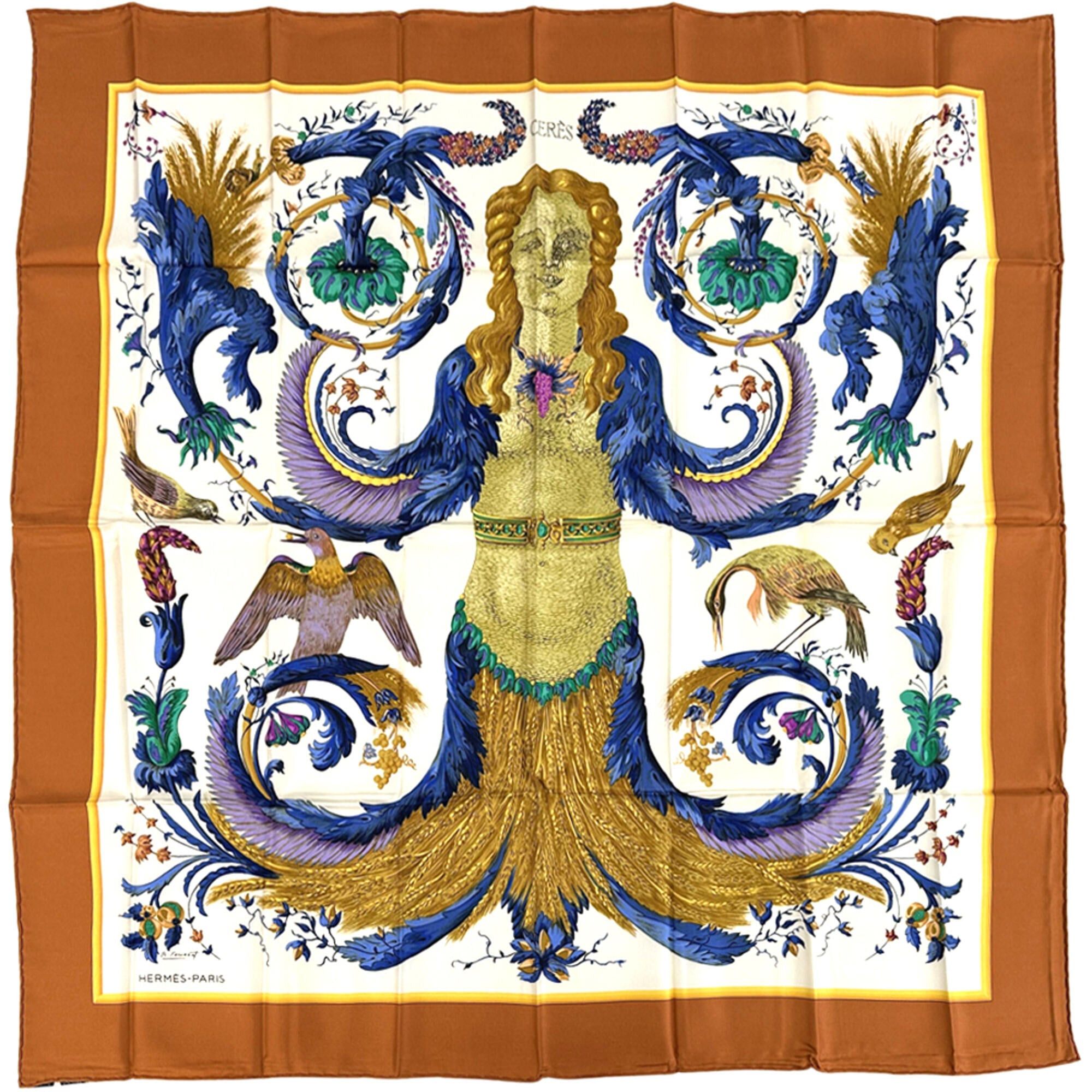 Hermes Hermes scarf/muffler, Carre 90, Ceres (Goddess Ceres), women's, brand name, silk, orange, multicolor. Size ONE SIZE - 1 Thumbnail