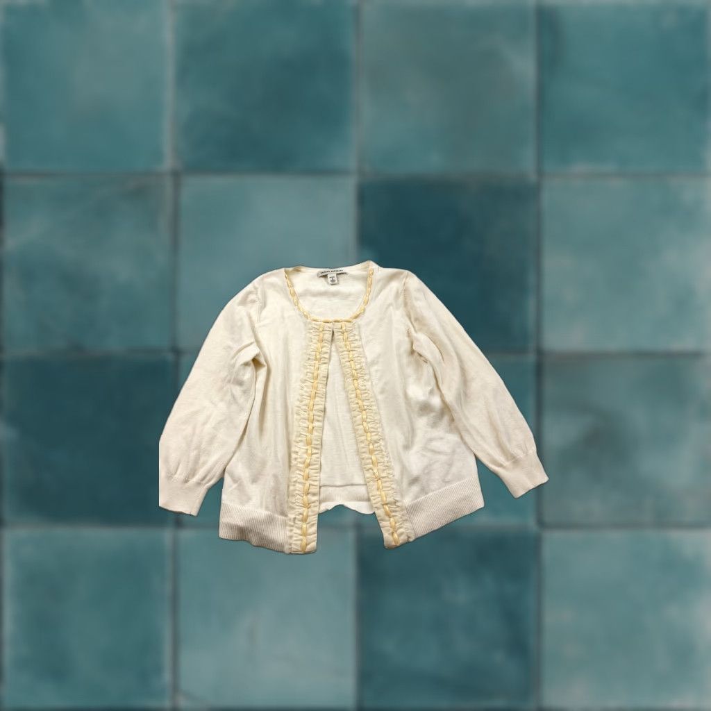 Banana Republic Banana Republic Cardigan Sweater Womens Petite Small Ivory Beaded Open Front Long Sleeve Ruched Trim Size S / US 4 / IT 40 - 1 Thumbnail