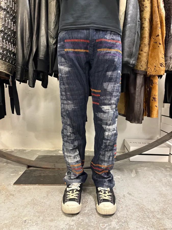 Issey Miyake 2000s Issey Miyake Navy & Grey Color Stripes Relief Pants Size US 30 / EU 46 - 2 Thumbnail