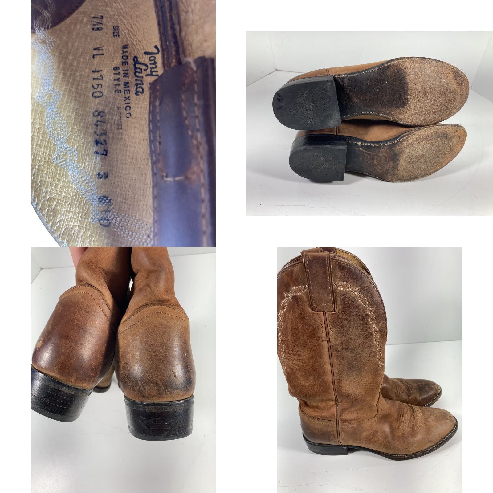 Tony Lama VINTAGE Tony Lama Boots Women 7.5 B Brown Leather 12 Inch Western Rodeo Style 1750 Womens Size US 8 / IT 38 - 9 Thumbnail