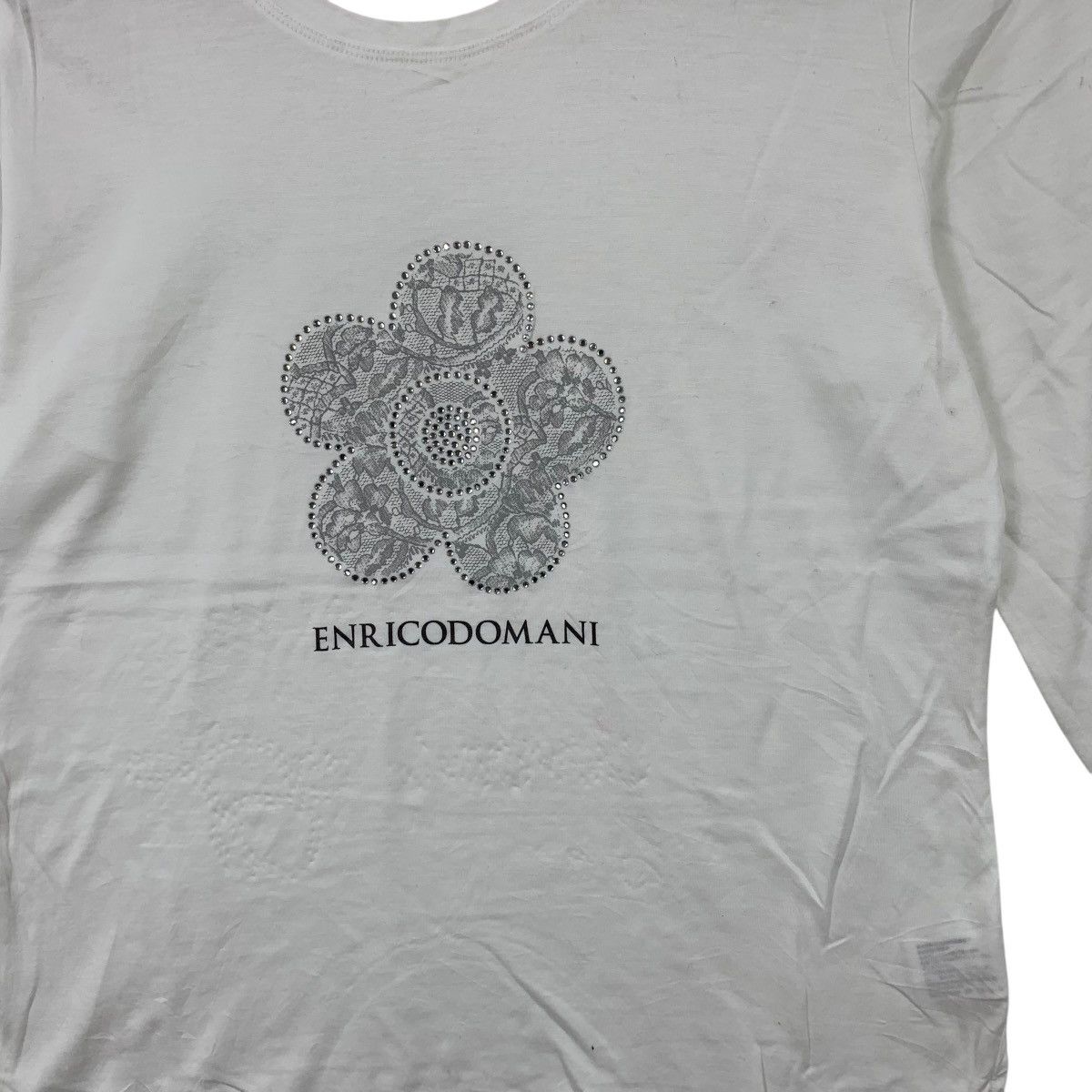 Vintage ENRICO DOMANI JAPAN Bling Embossed Floral Logo Tee Shirt Size XS / US 0-2 / IT 36-38 - 3 Thumbnail