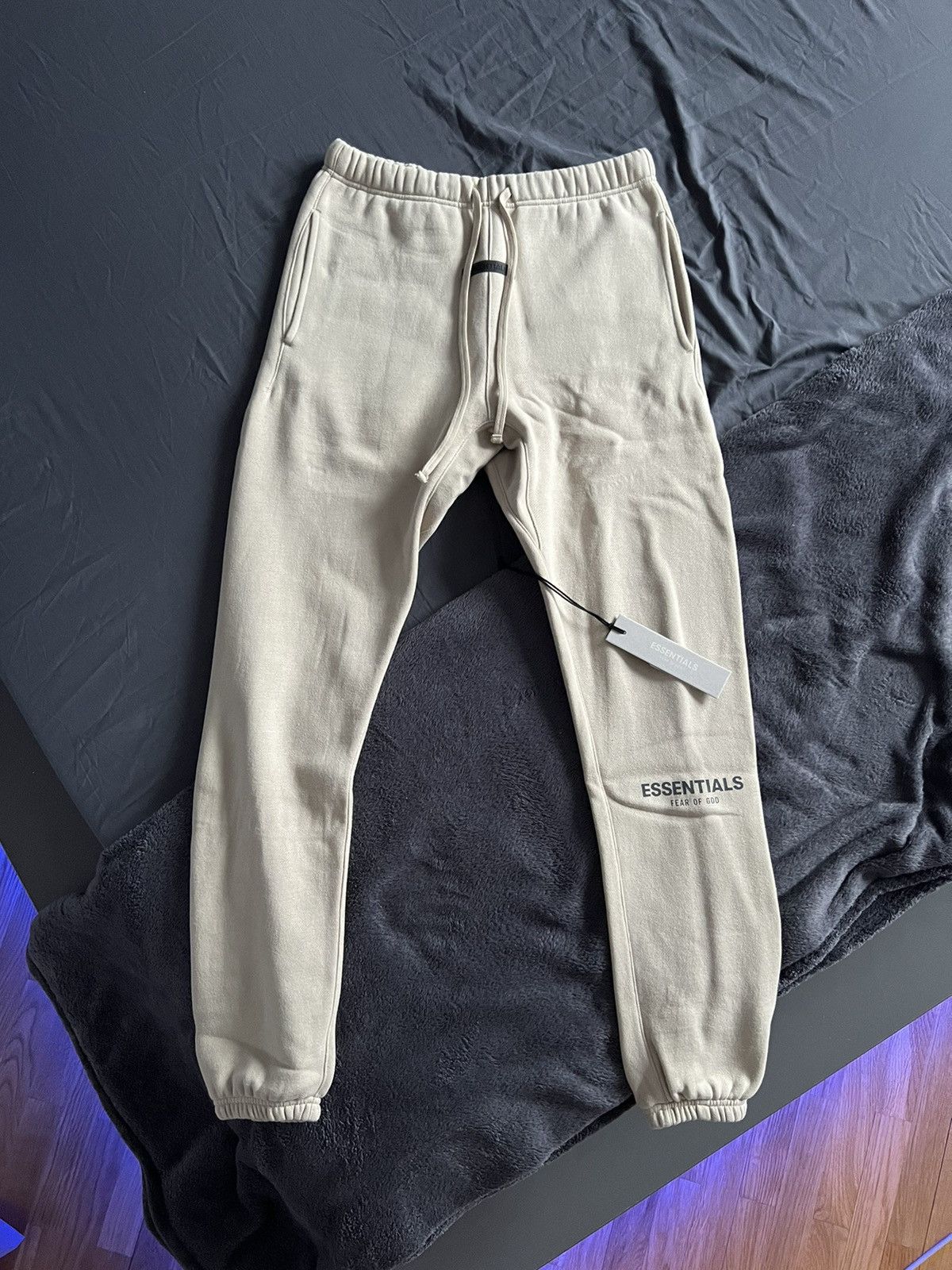 image of Fear Of God Essentials Fleece Lounge Joggers (Linen) in Beige, Men's (Size 28)