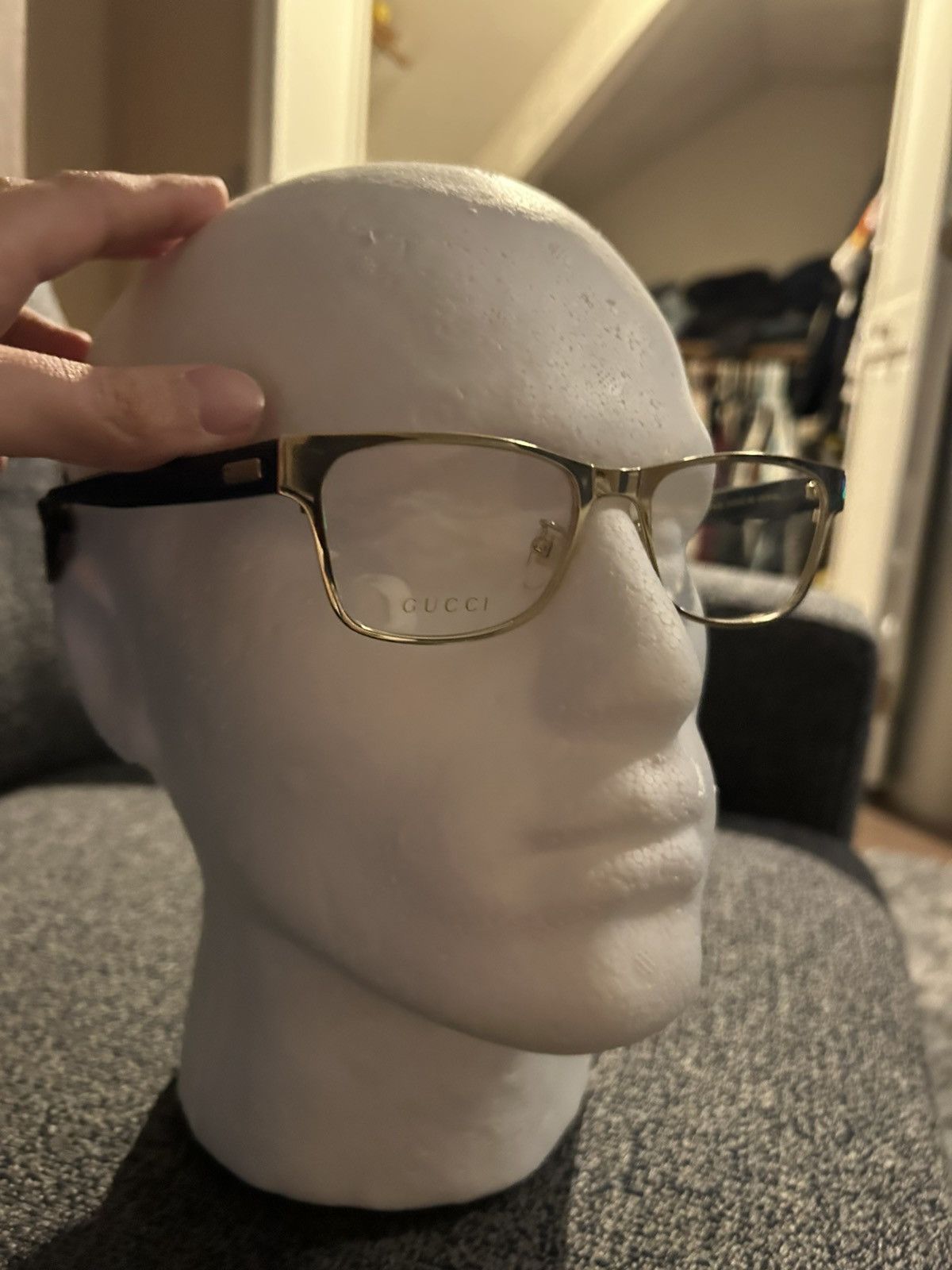 Gucci Gucci GG0274OJ 002 Gold Titanium Rectangular Glasses 55mm Size ONE SIZE - 6 Thumbnail