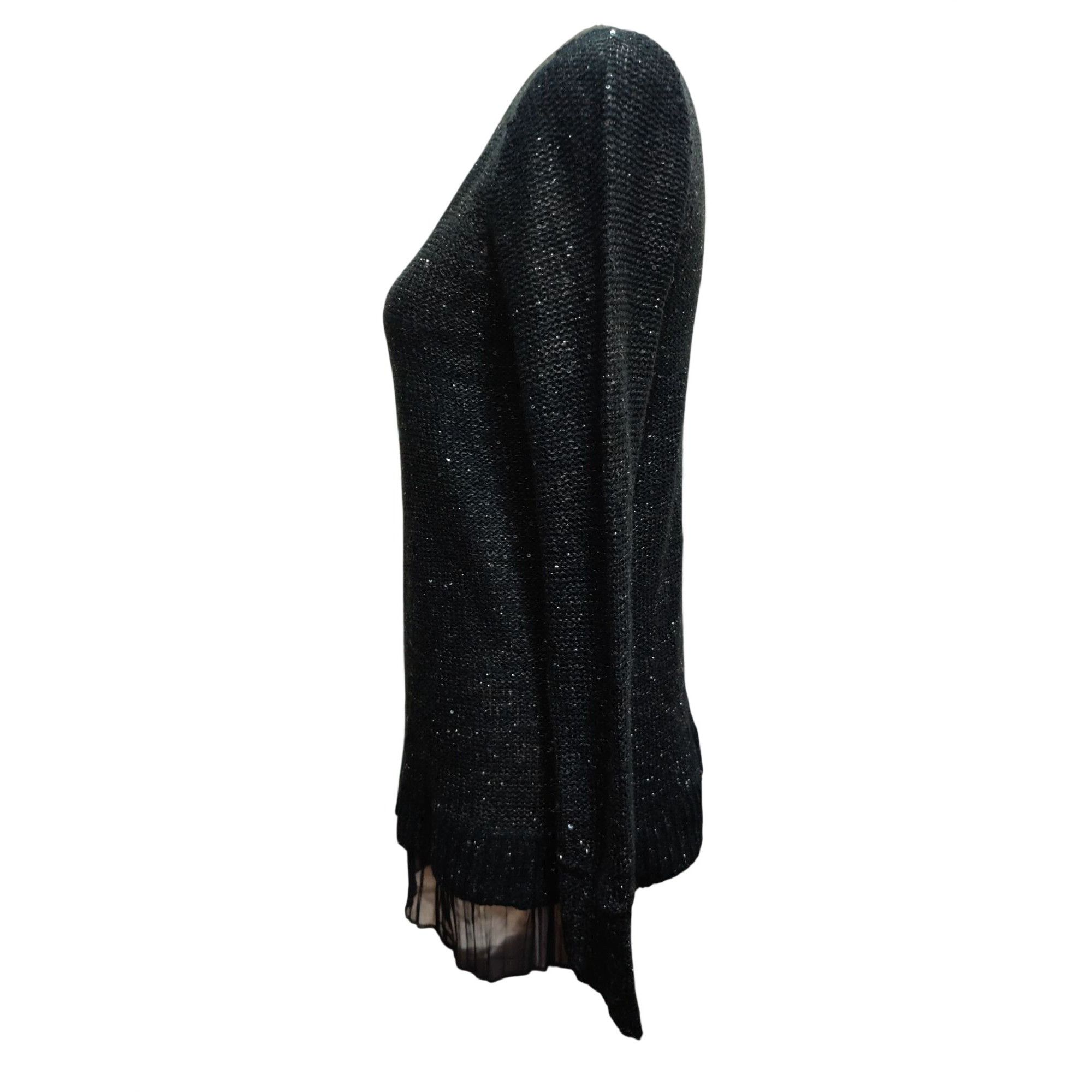 Faded Glory Black Sequin Knit Tunic Sweater Size M Sheer Hem Goth Glam S Size M / US 6-8 / IT 42-44 - 9 Thumbnail