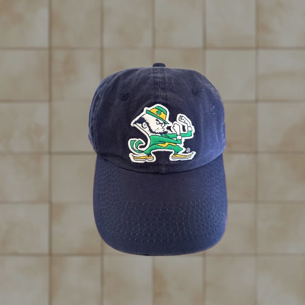 Vintage Notre Dame Hat Cap Strap Back Navy Blue Green Fighting Irish Mens Leprechaun Size ONE SIZE - 1 Thumbnail
