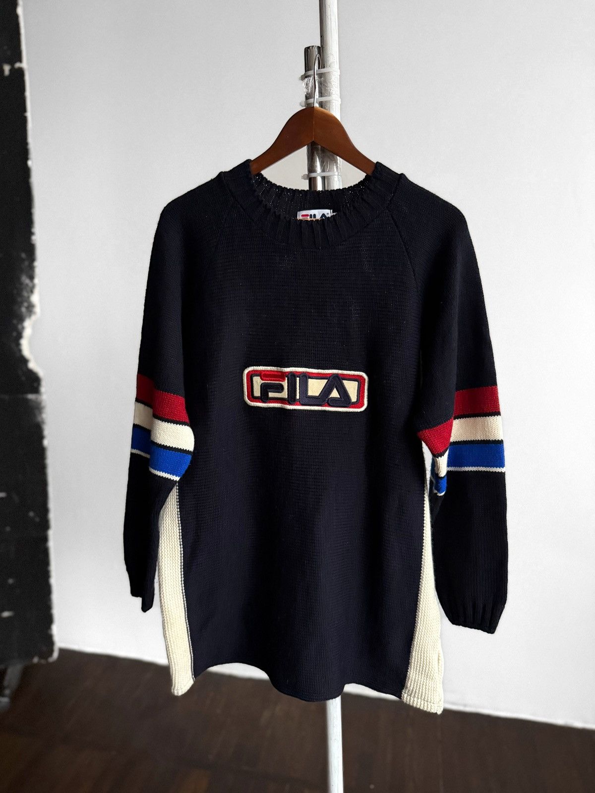 Fila Fila Mens Vintage Navy Blue Big Logo Knit Sweater Jumper Size US M / EU 48-50 / 2 - 1 Thumbnail