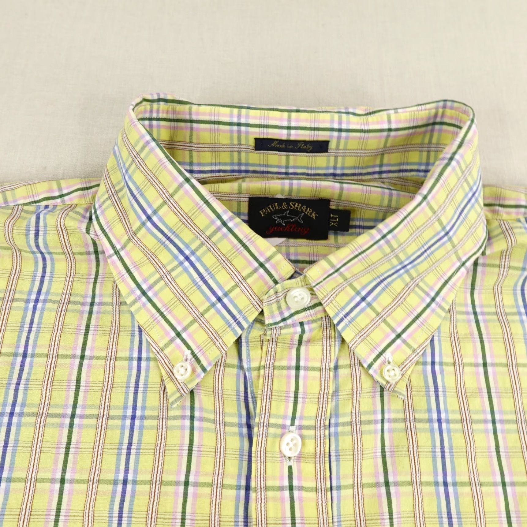 Paul & Shark VINTAGE Paul & Shark Button-Up Shirt Mens XLT Tall Yellow Blue Plaid Long Sleeve Casual Designer Italian Size US XL / EU 56 / 4 - 2 Thumbnail