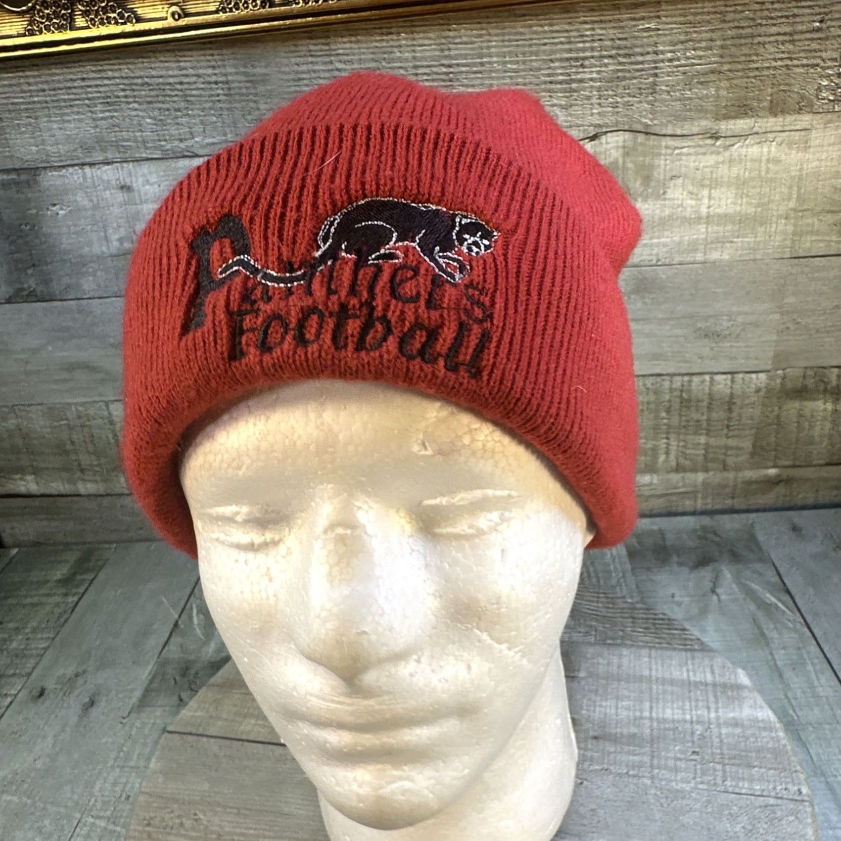 Logo 7 VINTAGE Panthers Football Beanie Red Knit Hat Embroidered Panther Logo Adult Unisex Size US 35 - 3 Thumbnail