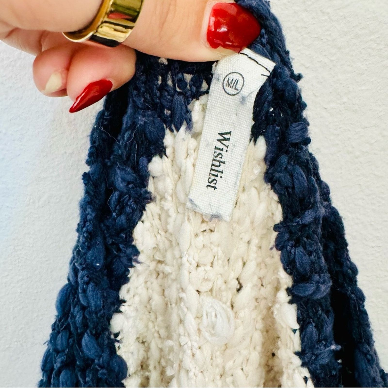 Nordstrom WISHLIST Navy Blue White Stripe Bold Chunky Pullover Sweater Size M / US 6-8 / IT 42-44 - 5 Thumbnail