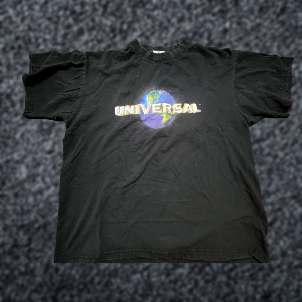 Vintage Mens XL Universal Studios World Logo Promo Black T-Shirt
