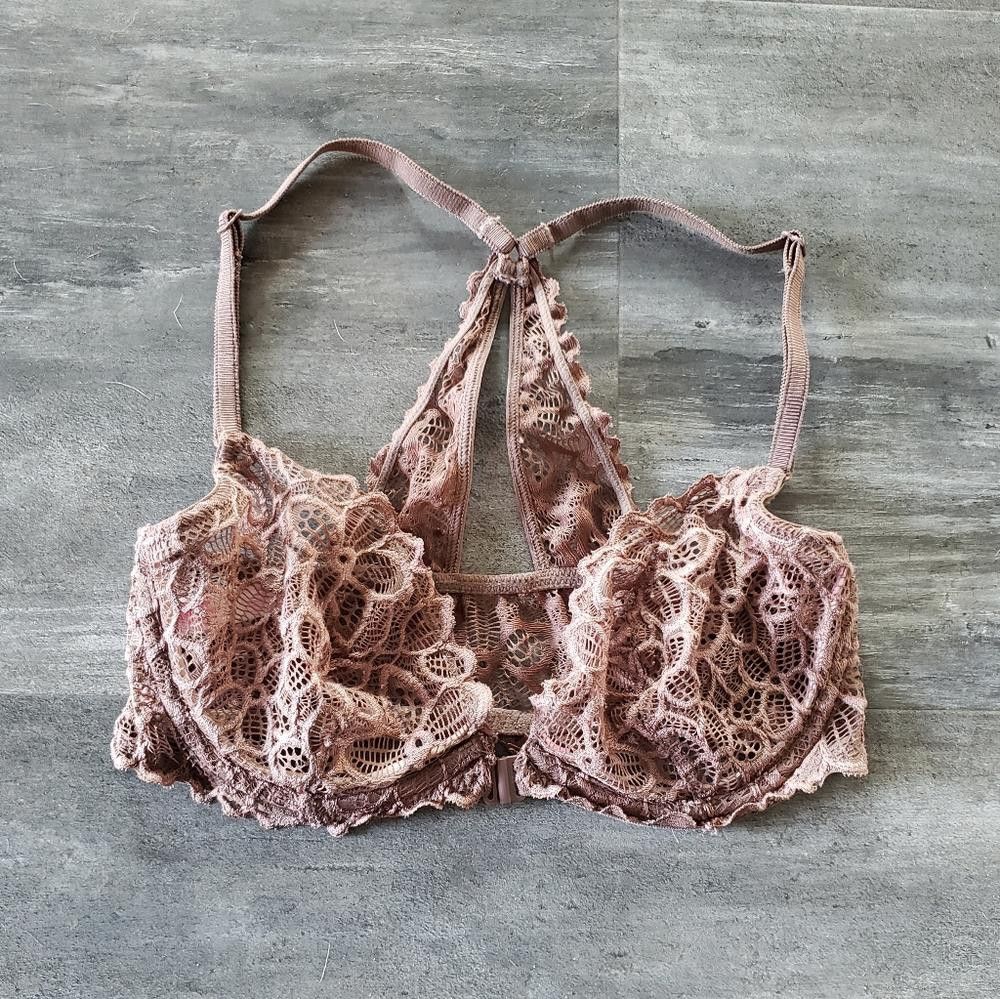 Designer Light Chocolate Laced VS Unlined Racerback Bra Size ONE SIZE - 1 Thumbnail