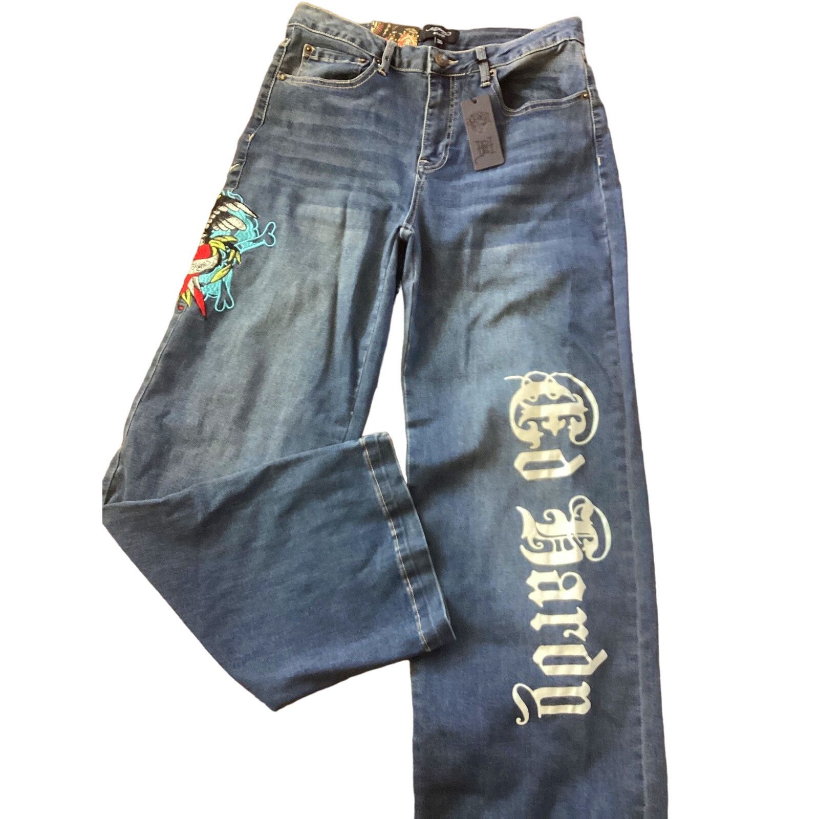 Ed Hardy ED HARDY HIGH RISE WIDE LEG EAGLE EMBROIDERED JEANS SZ 30 Size 30" / US 8 / IT 44 - 1 Thumbnail