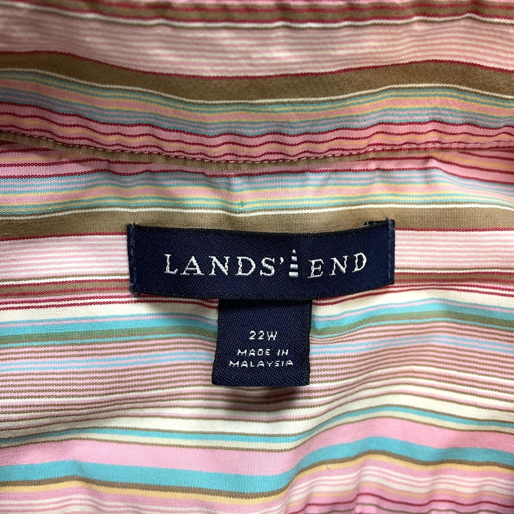 Lands' End Lands' End Button Up Blouse Shirt Womens 22W Pink Striped Collared Long Sleeve Regular Plus Size Size 3XL / US 20-22 - 3 Thumbnail