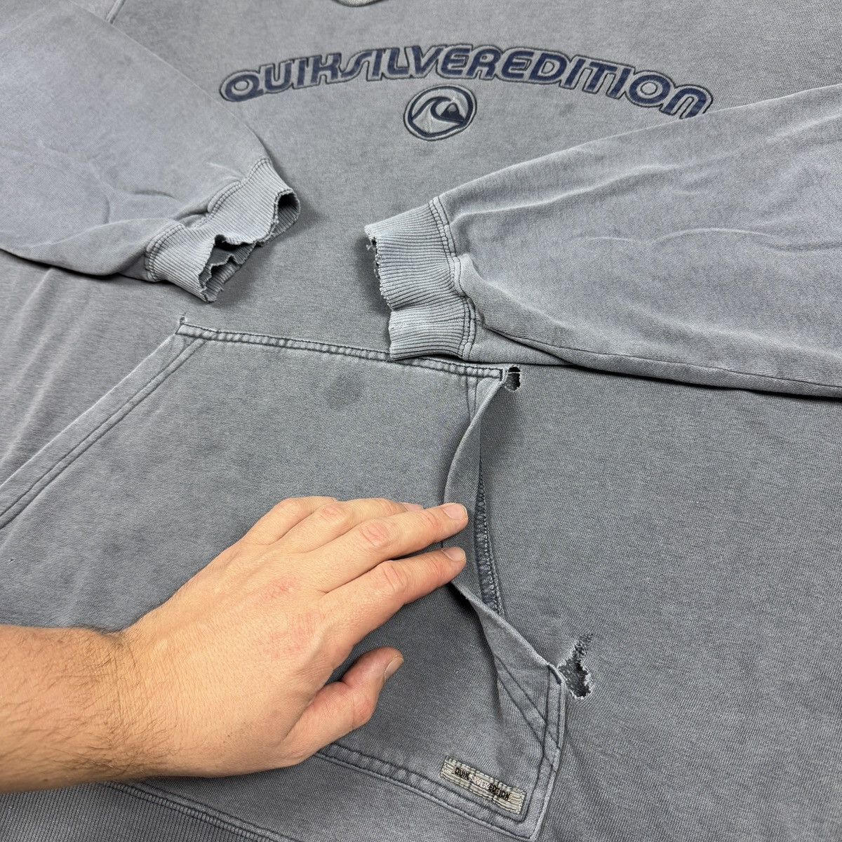 Quiksilver RARE Trashed Quiksilver Sun Faded Paper Thin Hoodie XL Size US XL / EU 56 / 4 - 4 Thumbnail
