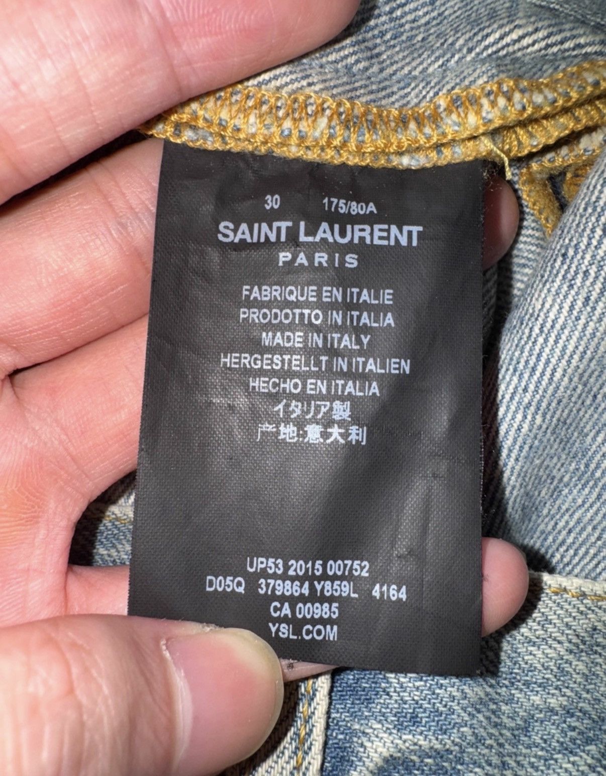 Saint Laurent Paris SLP 16SS Washed Yellow Mud Distressed Slashed Jeans Size US 30 / EU 46 - 7 Thumbnail