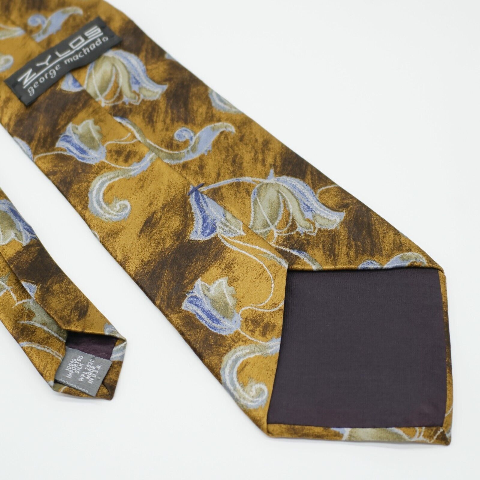 Zylos George Machado Zylos George Machado Yellow Tan Floral Print Wide Silk Tie Size ONE SIZE - 5 Thumbnail