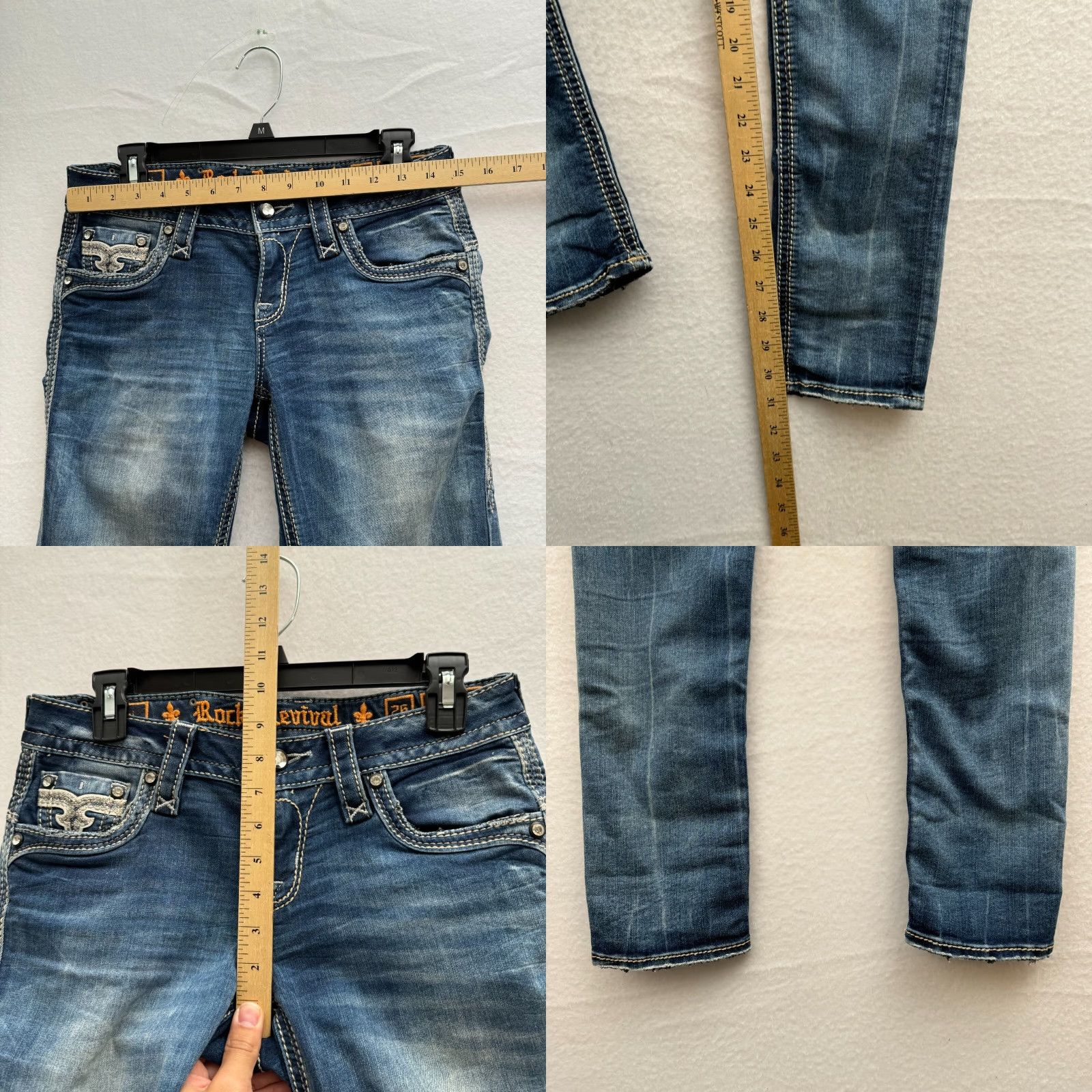 Vintage Rock Revival Women's Jeans Skinny 26 Distressed Embroidered Low Rise Blue Size 26" / US 2 / IT 38 - 8 Thumbnail
