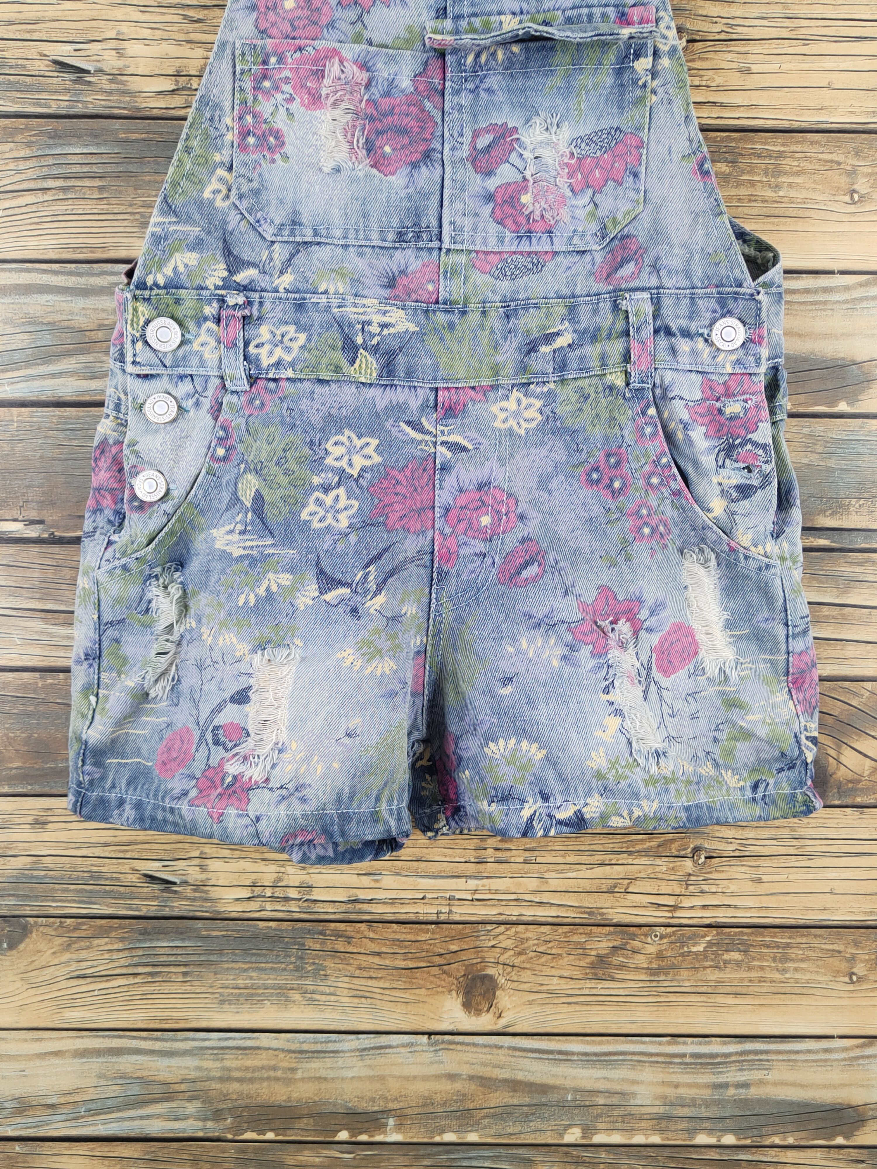 Other Japanese Brand Blue Pink Flowers Denim Shortall Jumpsuits Size 28" / US 6 / IT 42 - 5 Thumbnail