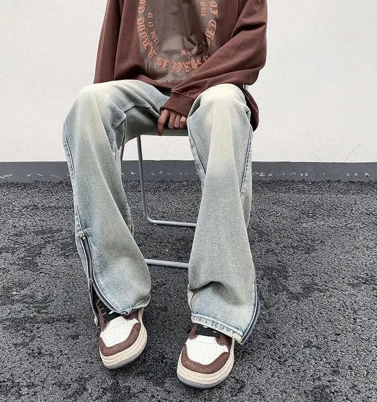 Japanese Brand Vintage zipper slit loose straight leg jeans Size US 32 / EU 48 - 4 Thumbnail