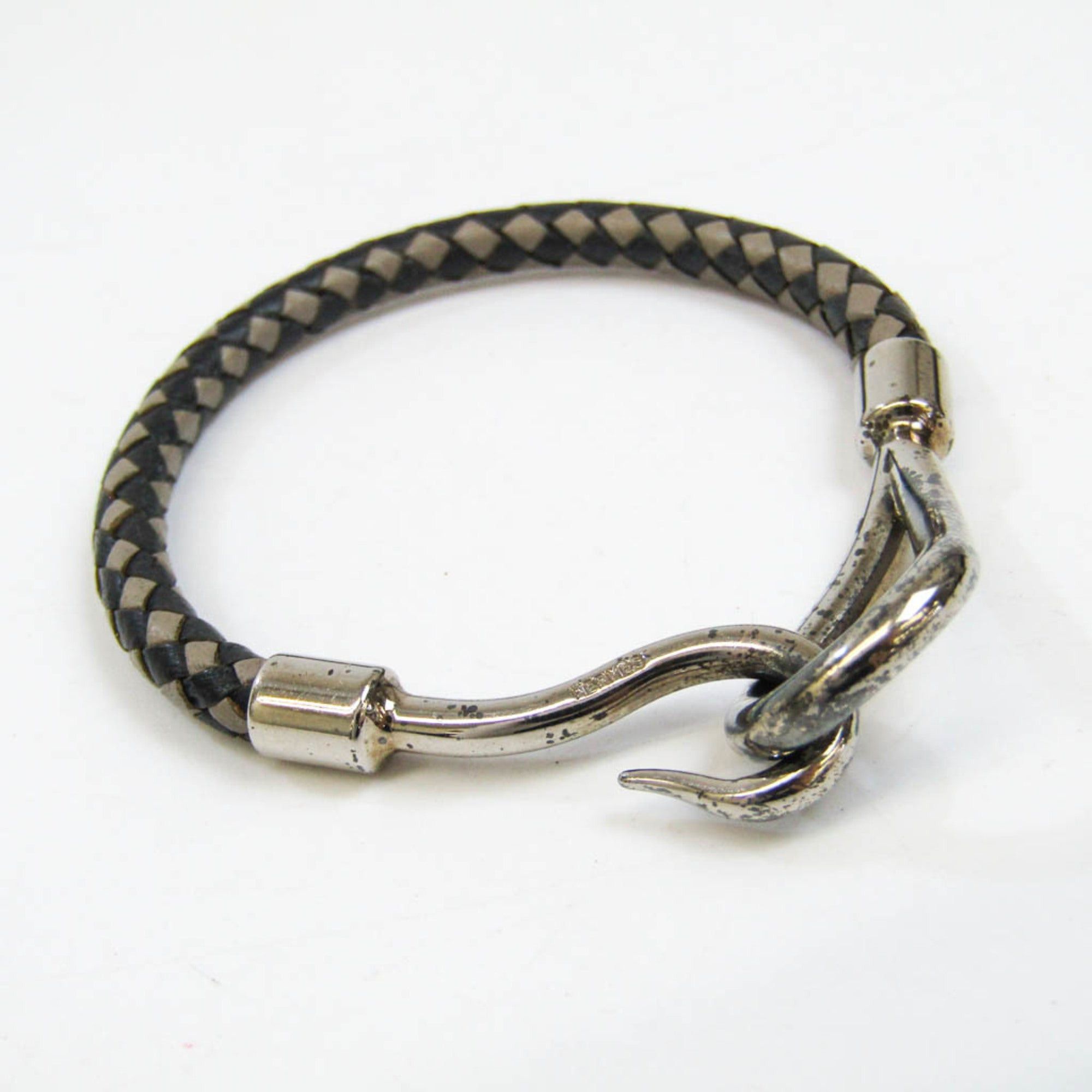 image of Hermes Jumbo Woven Leather,metal Bangle Black,gray, Women's