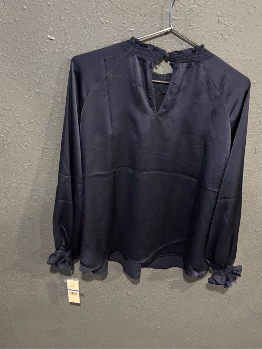 Nanette Lepore Women’s Nanette Navy Smocked Yoke Blouse Size XL / US 12-14 / IT 48-50 - 3 Thumbnail