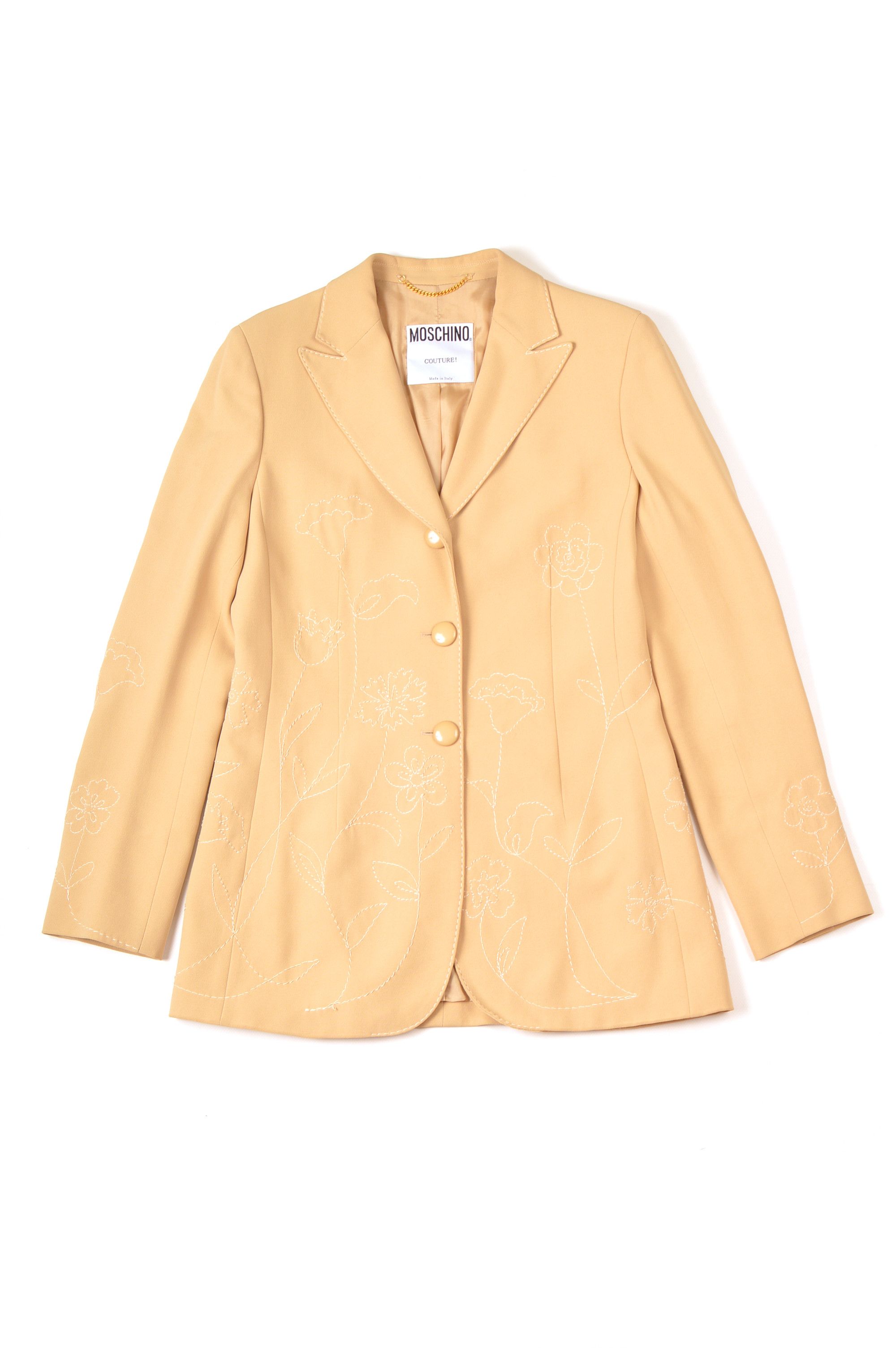 Designer × Moschino × Vintage Moschino Couture Vintage Embroidered Flowers Beige Blazer Size L / US 10 / IT 46 - 1 Thumbnail