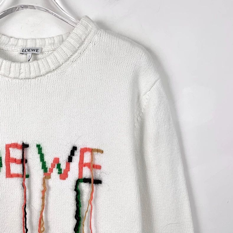 Loewe Loewe White logo embroidered round neck cotton long sleeve Size XS / US 0-2 / IT 36-38 - 3 Thumbnail
