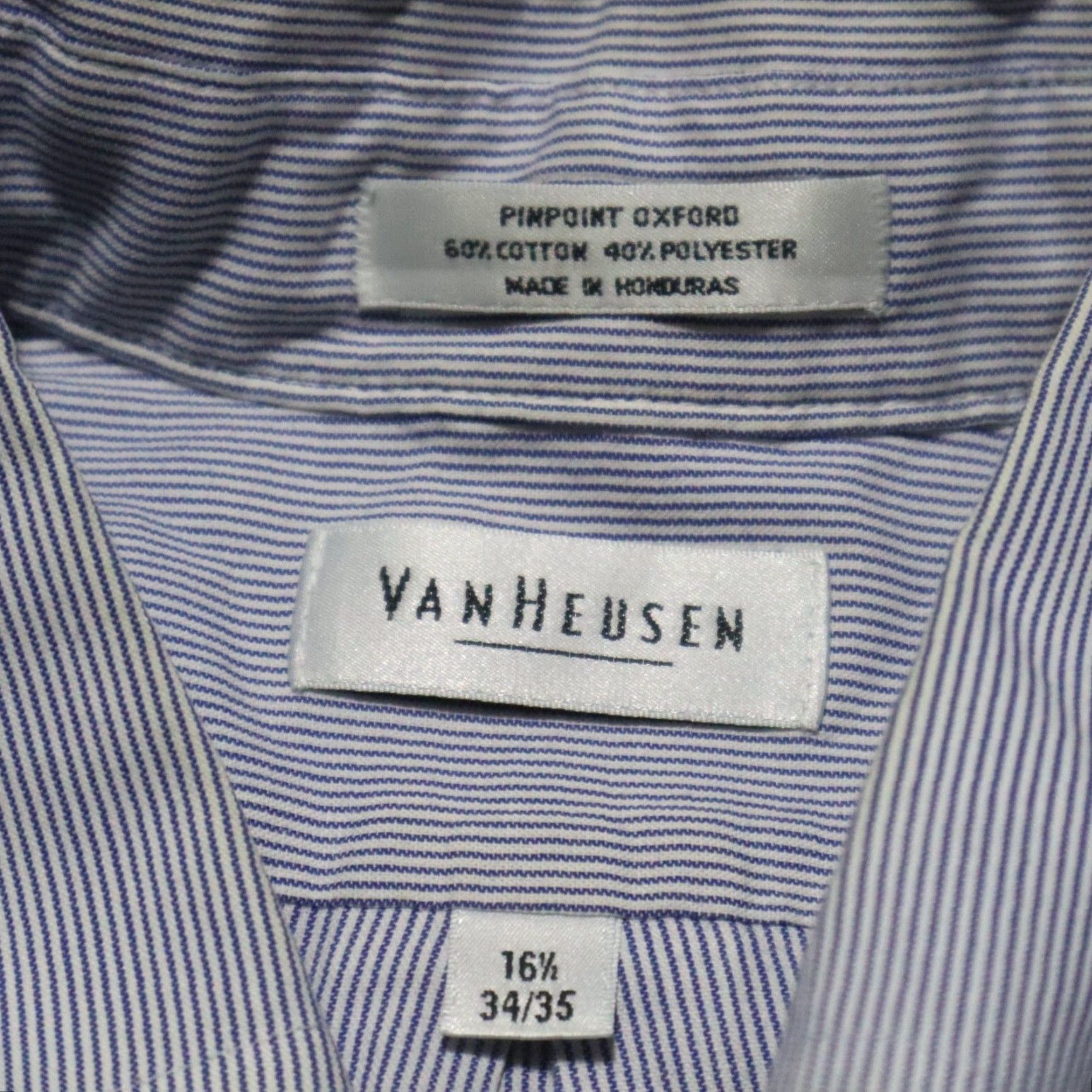 Van Heusen VINTAGE Van Heusen Shirt Short Sleeve Button-Up Adult Size 16.5 Blue Stripe Cotton Blend Easy Care Mens Size US L / EU 52-54 / 3 - 3 Thumbnail